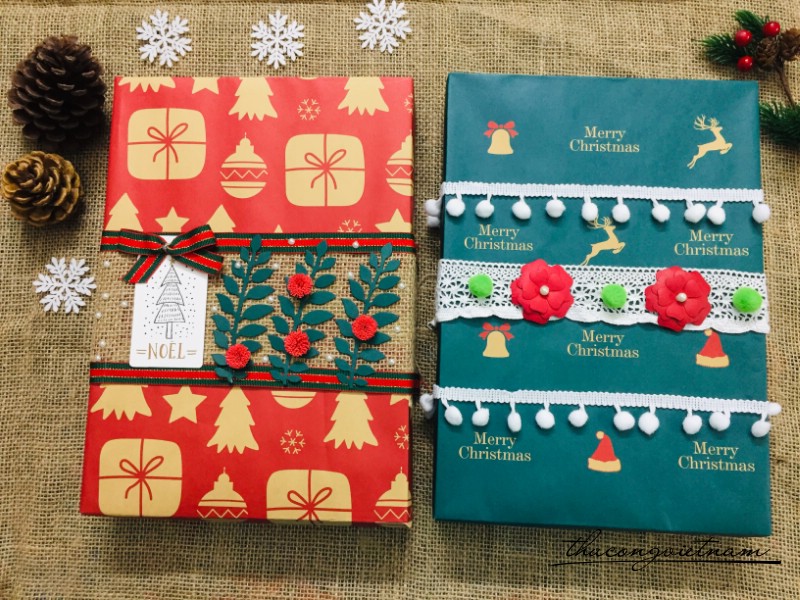 Set 2 Hộp Quà To Gói Sẵn Phong Cách Giáng Sinh (23*32*5cm) - Mẫu 4